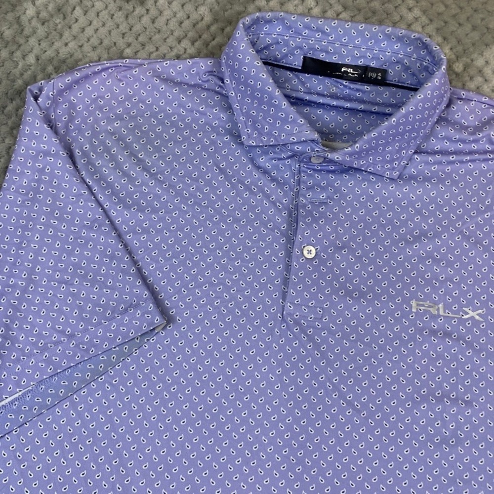 RLX Ralph Lauren Mens XL Purple Paisley Performance Golf Polo Shirt Wicking